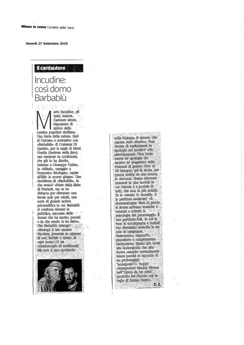 Barbablù- Corriere della Sera MI 27_09_2019